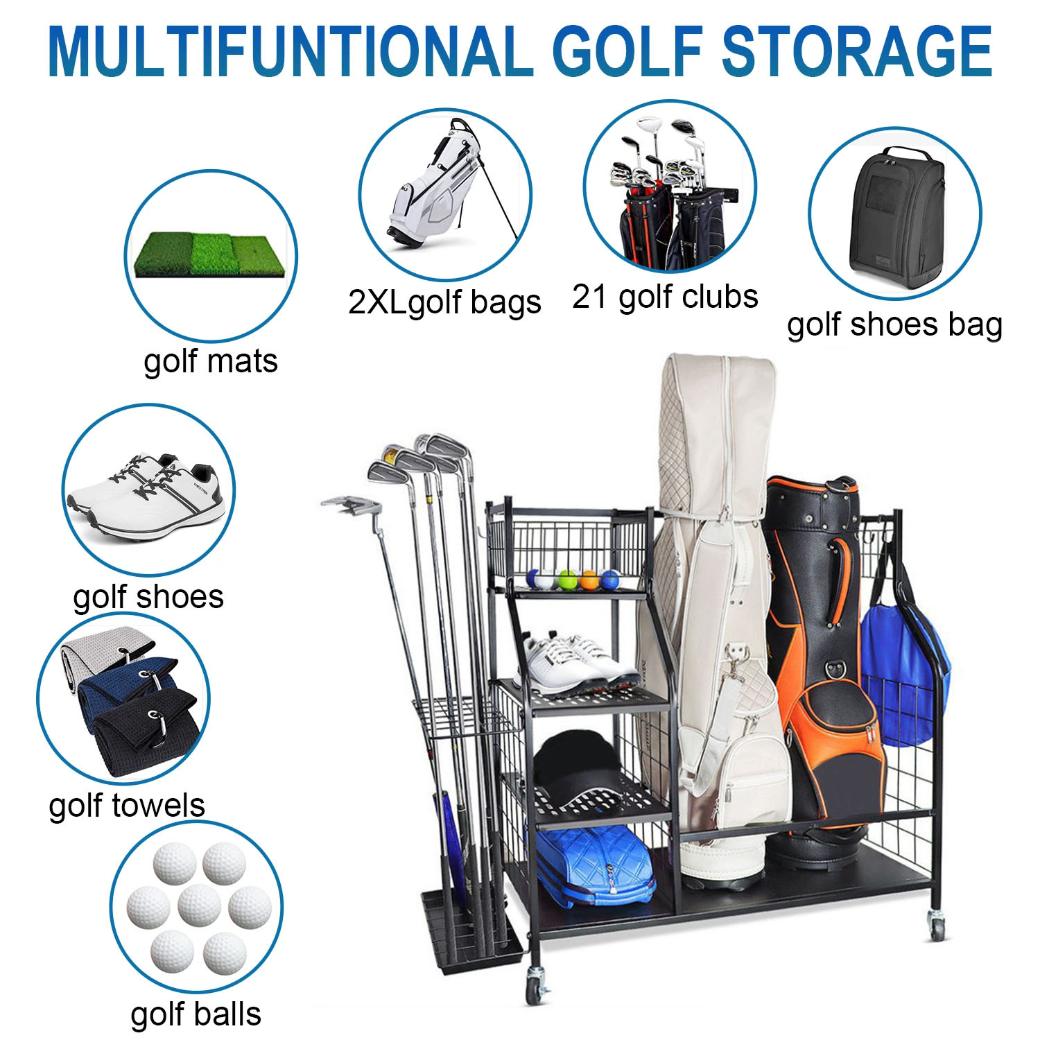 Golf Bag Storage Garage Organi - Sports Equipment Organizer Rack recension och pris